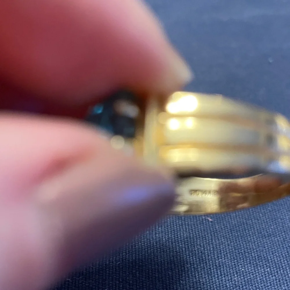 CID 14KP Elegant Gold and Blue Topaz Men’s Ring - Picture 5 of 5